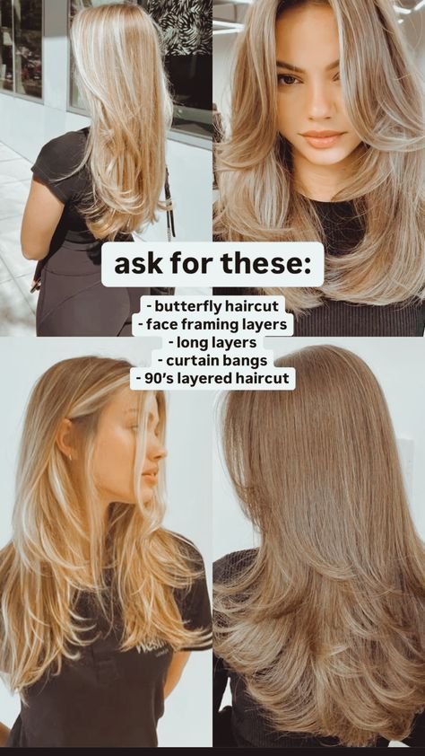 Best Haircuts To Grow Out Hair, Angles Vs Layers Hair, Glowup Haircuts, 90s Textured Layers, 90s Layers Unstyled, Layers Vs Long Layers, Butterfly Haircut With Layers, Layers Haircut With Bangs, Butterflycut Haircut