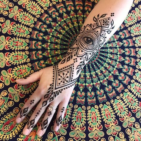 Henna Arm Tattoo, Hanna Design, Hannah Tattoo, Eye Of Protection, Henna Style Tattoos, Henna Inspo, Henna Mandala, Henna Inspired Tattoos, Mehndi Style