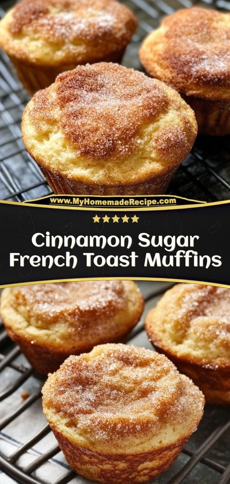 These cinnamon sugar French toast muffins are soft, spiced, and topped with a sweet cinnamon sugar crust. Perfect for breakfast! Ingredients: 1 cup bread cubes 2 eggs, beaten ½ cup milk ¼ cup sugar 1 tsp cinnamon Enjoy these muffins warm with a dusting of powdered sugar Cinnamon Toast Muffins, Donut Muffins Cinnamon Sugar, Cinnamon Sugar Muffins Easy, Cinnamon Mini Muffins, Cinnamon Roll Muffins Easy, Breakfast Muffins Recipes Easy, Easy Breakfast Sweets, Cinnamon Sugar French Toast Muffins, Easy Cinnamon Muffins