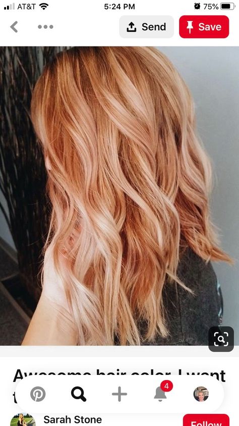 Honey Blonde With Strawberry Highlights, Light Copper And Blonde Hair, Spicy Blonde Hair, Blorange Hair Balayage, Strawberry Blonde Balayage Short Hair, Red Roots Blonde Hair Balayage, Red Hair Blonde Balayage, Reddish Blonde Hair With Highlights, Copper Lowlights In Blonde Hair