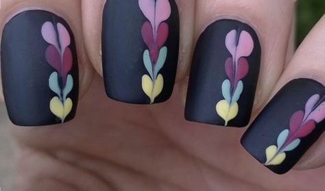 Heart Nails Tutorial, Matte Nail Art, Heart Nail Designs, Matte Black Nails, Makeup Hairstyles, Nail Tutorial, Heart Nail, Black Nail Art, Matte Nails Design