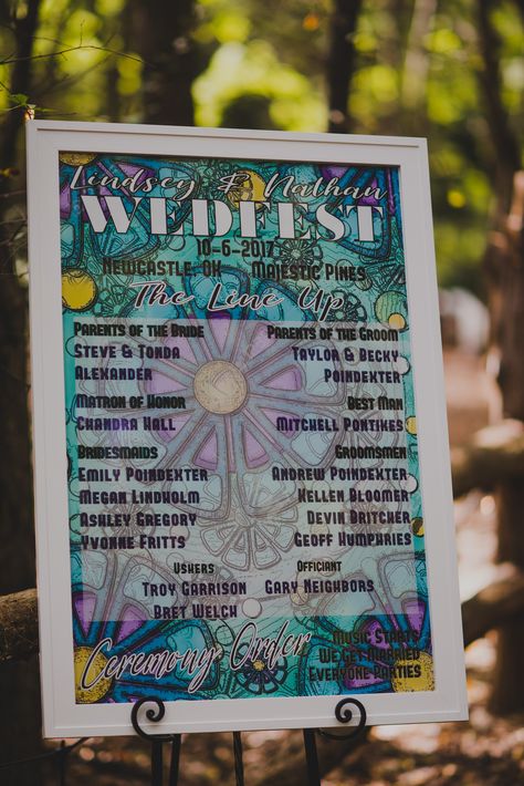 Music festival wedding ~ WEDFEST ~ Ceremony order Festival Wedding Theme, Festival Wedding Dress, Concert Themed Wedding, Rave Wedding, Ceremony Order, Music Festival Wedding, Festival Style Wedding, 2024 Ideas, Electric Forest