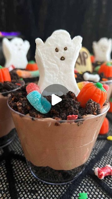 Dee on Instagram: "HALLOWEEN DIRT CUPS👻🪦

Halloween is right around the corner, and these Halloween Graveyard Cups are the perfect quick, easy and adorable festive treat. 

Made with crushed Oreos and pudding, and decorated with all sorts of Halloween candy like marshmallow pumpkins, Peeps ghosts, candy bones and sprinkles, these pudding cups are so much fun to make and eat! 

Plus, they’re no bake and done in 30 minutes! 

#nobakedessert #funfoodforkids #halloweenfood #halloweendesserts #spookyseason #dirtcups" Graveyard Cups, Halloween Dirt Cups, Halloween Dirt, Dirt Cups, Halloween Graveyard, Crushed Oreos, Pudding Cups, Festive Treats, Halloween Desserts