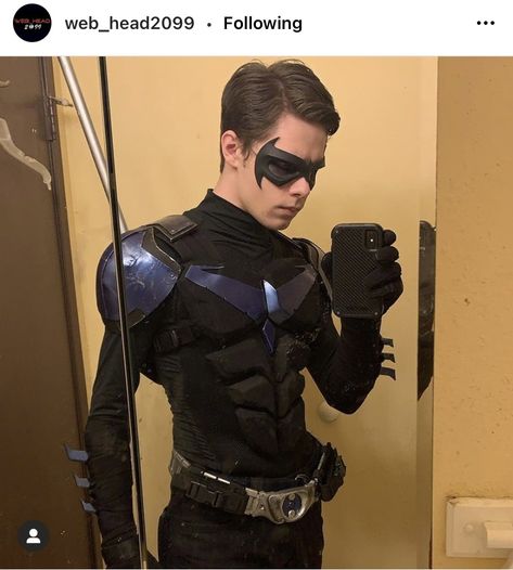 Nightwing Halloween Costume, Nightwing Costume, Nightwing Costumes, Iron Batman, Nightwing Cosplay, Bat Logo, Robin Cosplay, Garfield Spiderman, Batman Film