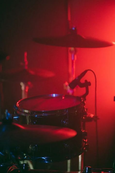 Close-up View of Drums · Free Stock Photo Drum Set Aesthetic Wallpaper, Drum Astetic, Drum N Bass Aesthetic, Drums Aesthetic, Red Drums Aesthetic, Pink Drum Set Aesthetic, 2024 Collage, High Hat, Stage Lights