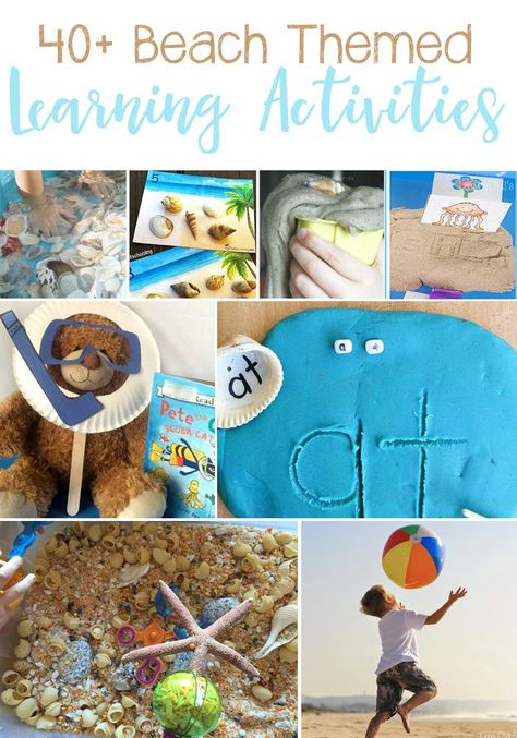 40+ Beach Themed Learning Activities For Kids: Math, Science, Literature, Art & Crafts, and Sensory. Great ideas for a Beach Unit Study. via @lifeovercs Beach Theme Preschool, Ocean Activities Preschool, Ocean Lesson Plans, Ocean Theme Preschool, Learning Activities For Kids, Ocean Activities, Activities For Preschoolers, Theme Activity, Ocean Crafts