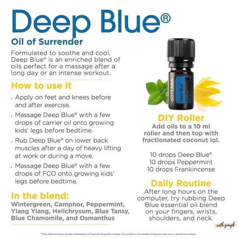 Deep Blue Essential Oil Recipe, Capri Blue Essential Oil Blend, Deep Blue Oil Doterra, Doterra Deep Blue Rub, Doterra Balance Roller Blend, Deep Blue Doterra, Essential Oil Combinations, Blue Tansy, Doterra Essential Oils Recipes