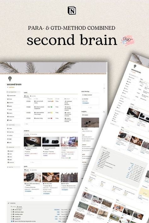 Boost productivity with the Pomodoro and GTD methods | Second Brain Notion Template Second Brain Notion, Notion Template For Work, Brain Template, Notion Second Brain, Notion Ideas, Notion Aesthetic, Second Brain, Kanban Board, Notion Template