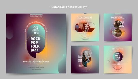 Free Vector | Gradient texture music festival instagram posts collection Music Social Media Design, Texture Music, Flow Chart Design, Gradient Texture, Spring Music, Autumn Instagram, Vector Gradient, Music Flyer, Social Design