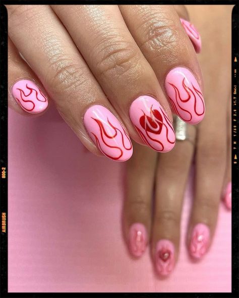 Almond Nails - Flame Nails Red Flame Nails, Pink Flame Nails, Flame Nails, Fire Design, Red Nail Art, Fire Designs, Red Nail, Nails French, French Nails