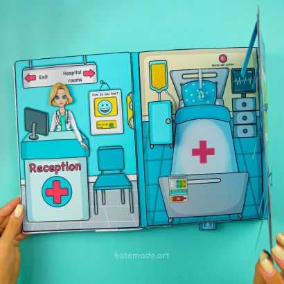 Hospital Digital Printable | KateMade - Digital templates for printing Paper Stopmotion, Diy Homeschool, Doctor Play, Kate Made, Paper House Template, Paper Doll Printable Templates, Activities For Girls, Paper Doll House, Images Kawaii