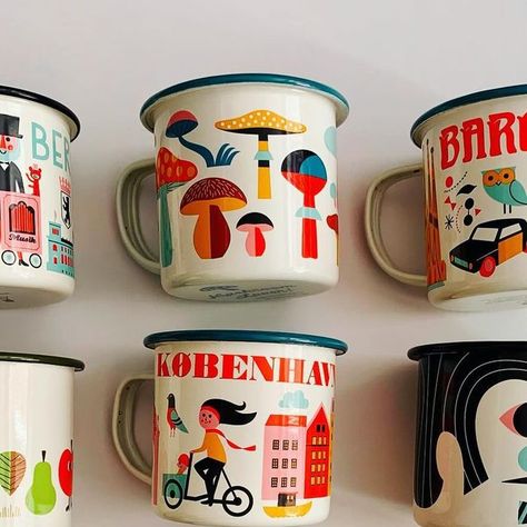 Ingela P Arrhenius on Instagram Mugs Designs Ideas, Cute Merch Ideas, Ingela Arrhenius, Mug Illustration, Merchandise Ideas, Enamel Cup, Harrods London, Cup Collection, Enamel Mugs