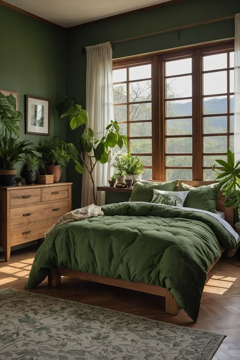 Forest Green Bedroom, Forest Green Bedrooms, Green Bedroom Decor, Earthy Bedroom, Inspired Bedroom, Luxury Bedroom Design, Redecorate Bedroom, Bedroom Refresh, Room Makeover Bedroom