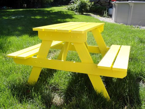 Toddler Picnic Table, Toddler Picnic, Kid Backyard, Painted Picnic Tables, Yellow Picnic, Table Painting, Kids Backyard Playground, Kids Picnic Table, Wooden Picnic Tables