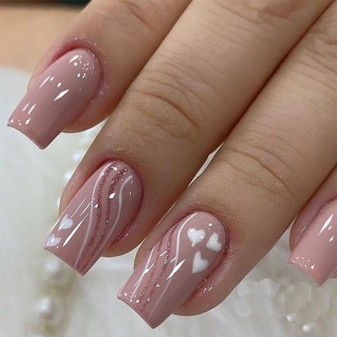 PRICES MAY VARY. 【Valentine's Day pressed nails】：There are various styles, cute, French, simple and urban, which can meet your various needs and provide you with more choices. 【False nail kit includes】: 24 * 12 different sizes of acrylic false nails, 1 * nail glue, 24 * jelly glue, 1 * nail file, 1 * wooden stick. Help you wear these fake nails better. A full range of tools meet all your wearing needs. It can be worn repeatedly so that you can replace it at any time, and it can better protect yo Nailart Tutorial, Kutek Disney, Pink Glitter Nails, Valentine Nails, Fancy Nails Designs, Nagel Tips, Her Nails, Stick On Nails, Fancy Nails