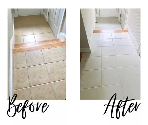 If you're on a budget check out how to update tile floors without replacing. Check out this painting tile floor before and after and learn what kind of paint to use on ceramic tiles. Frenchic Paint Floor Tiles, Bathroom Floor Tiles Patterns, Bathroom Brown Tile Floor, How To Paint Ceramic Tile Floor, Paint Floor Tile, Paint Ceramic Tile, Painting Ceramic Tile Floor, Frenchic Furniture, Pothos In Water