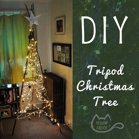 Tripod Christmas Tree, Christmas Tree Stand Diy, Votive Candle Holders Diy, Diy Tripod, Christmas Tree Outside, 3rd Of December, Holiday Boards, Christmas Tree Yellow, Christmas Candy Bar