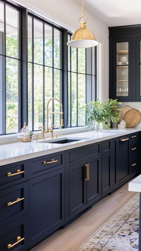 14 Best Kitchen Cabinet Colors That Hide Dirt: Top Picks for a Clean Look Double Colored Kitchen Cabinets, Dark Blue Cabinets Kitchen Paint Colors, Best Kitchen Cabinet Colors 2024, Sw Waterloo Cabinets, Timeless Cabinet Colors, Gray Blue Kitchen Cabinets, Dark Blue Cabinets Kitchen, Dark Lower Cabinets Light Upper, Charcoal Kitchen Cabinets