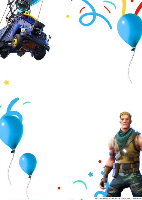 Loot These Epic Fortnite Frenzy Birthday Invitations - Party Starts Now! Fortnite Birthday Invitation, Epic Fortnite, Fortnite Birthday, Balloon Invitation, Colorful Drinks, Diy Crown, Balloon Pop, Hanging Banner, Throw A Party