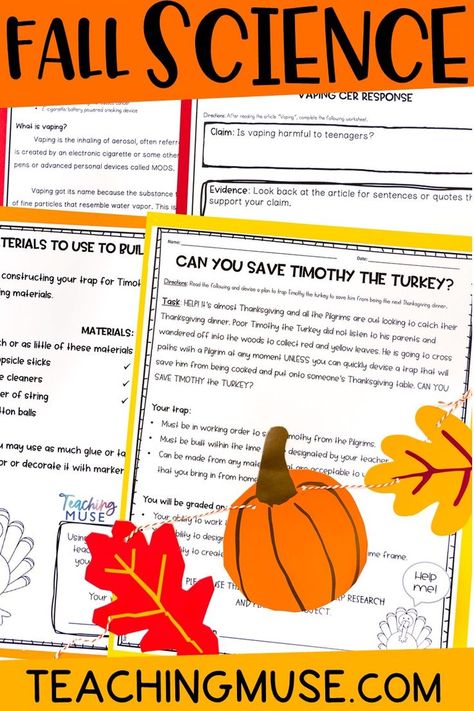 This image contains: A fall science activity for Thanksgiving for your upper elementary students 3rd Grade November Activities, November Science Activities, Thanksgiving Science Activities, 3rd Grade Science Experiments, Thanksgiving Homeschool, Thanksgiving Science, Physical Science Activities, Fall Classroom Activities, Classroom Website