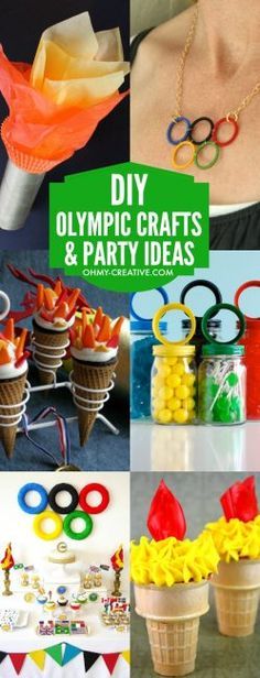 DIY Olympic Crafts and Party Ideas for Summer Olympics and Winter Olympics. Great ideas for the kids or adults including Olympic jewelry, Olympic t-shirts, Olympic Torch Crafts and Olympic Party Ideas! | OHMY-CREATIVE.COM Olympic Jewelry, Olympic Torch Craft, Summer Olympics Crafts, Summer Olympics Party, Winter Party Games, Office Olympics, Olympic Theme Party, Olympic Games For Kids, Olympic Idea