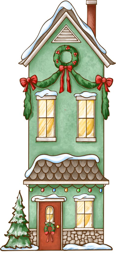 Santa's House Illustration, Christmas Home Drawing, Christmas Cottage Drawing, Christmas House Doodle, Christmas House Drawing Easy, Diy Painted Christmas Village Houses, Christmas Houses Drawings, Christmas Drawing House, Christmas House Clipart