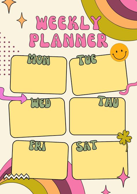 This cute and colorful weekly planner is perfect for staying organized and on track. With its fun smiley face design, it's sure to put a smile on your face every day. The planner includes space to track your tasks, appointments, and notes, as well as a habit tracker and a mood tracker. It's the perfect way to keep your life organized and stress-free.

Download the printable planner here: Printable Notes Templates, School Timetable, Printable Notes, Weekly Planner Template, School Schedule, Planner Notepad, Planner Templates, Notes Template, Weekly Planner Printable