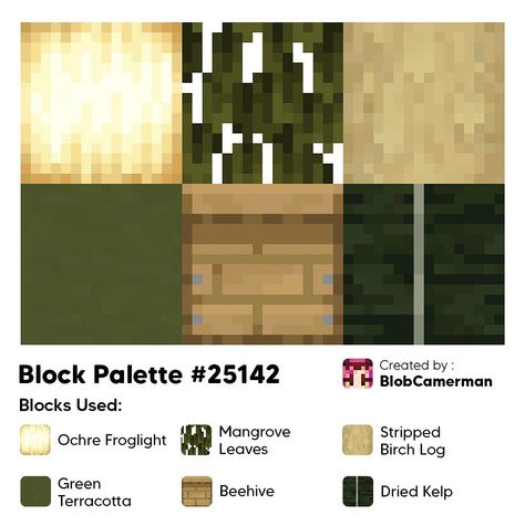 Minecraft Block Palette Yellow, Minecraft Terracotta Colors, Minecraft Green Color Palette, Minecraft Green Block Palette, Minecraft Block Palette Oak, Mangrove Block Palette Minecraft, Mangrove Block Palette, Minecraft Desert Block Palette, Frog Lights Minecraft