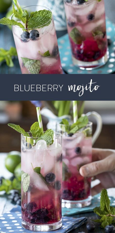 Blueberry Mint Mojito, Blueberry Mint Cocktail, Blueberry Mojito Recipe Pitcher, Blueberry Mojito Mocktail, Flavored Mojito Recipe, Batch Mojito Recipe, Mojito Flight, Cocktail Batch Recipes, How To Make A Mojito