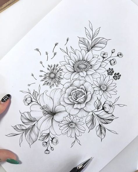 Tiger Lily And Rose Tattoo, Black And Grey Floral Tattoo Forearm, Floral Tattoo Design Fine Line, Thigh Floral Tattoos Women, Flower Sleeves For Women Tattoo, Flower Tattoo On Back Shoulder, Sun And Flowers Tattoo, Floral Leg Tattoos For Women, Floral Cover Up Tattoo