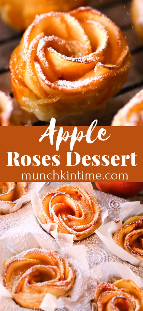 Apple Roses Dessert, Cinnamon Apple Roses, Rose Apple Pastry, Apple Flowers Dessert, Spring Apple Desserts, Desserts With Red Apples, How To Make Apple Roses, Caramel Apple Rose Tart, Edible Apple Flowers