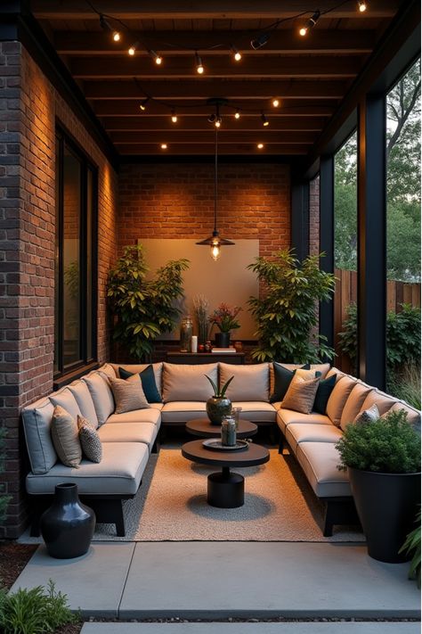 Industrial-style porch with concrete furniture and metal accents Industrial Porch, Oversized Planters, Repurposed Decor, Vintage Suitcases, Open Sky, Desert Landscaping, Porch Decor, Antique Shops, Stylish Furniture