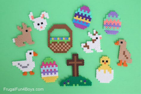 Printable Easter Perler Bead Patterns - Frugal Fun For Boys and Girls Hammer Beads Ideas, Easter Perler Bead Patterns, Perler Bead Animals, Bead Crafts For Kids, Hammer Beads, Pattern Cards, Student Christmas Gifts, Perler Crafts, Dinosaur Coloring Pages