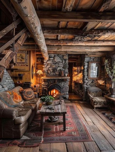 House Astethic, Cozy Cottage Interiors, Traditional Fireplaces, Minimalist Cabin, Small Cabin Interiors, Cabin Living Room, Cabin Tiny House, Outdoor Living Rooms, Bedroom Fireplace