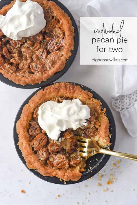 Mini Pecan Pie for Two is perfect for when you are celebrating small. Made with a shortbread crust this small batch pecan pie has all the sweet and salty flavor and texture of a full size pecan pie. Small Individual Pecan Pies, Pecan Pie For One Or Two, Single Serve Pecan Pie, Small Batch Pecan Pie, Individual Pecan Pie Recipe, Pie For Two, Pecan Pie For Two, Small Pecan Pie Recipe, Small Pies Recipes