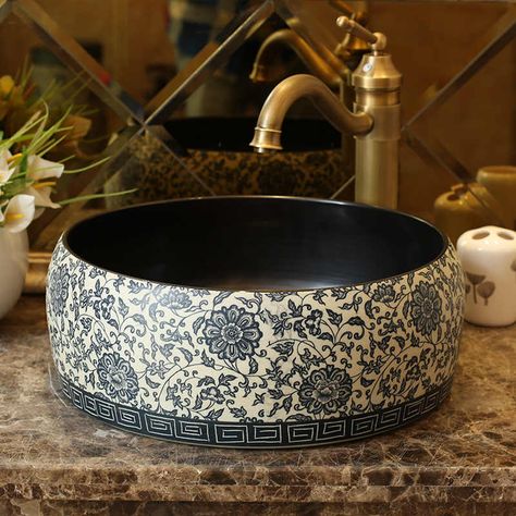 Bathroom Counter Top Wash Basin Cloakroom Hand Painted Vessel Sink bathroom sink ceramic wash basin|painted vessel sinks|bathroom sinkvessel sink - AliExpress Handmade Sink, Vessel Sink Vanity, Round Bathroom, Washbasin Design, Turkish Tiles, Basin Design, Bathroom Countertop, Bathroom Counters, Countertop Basin