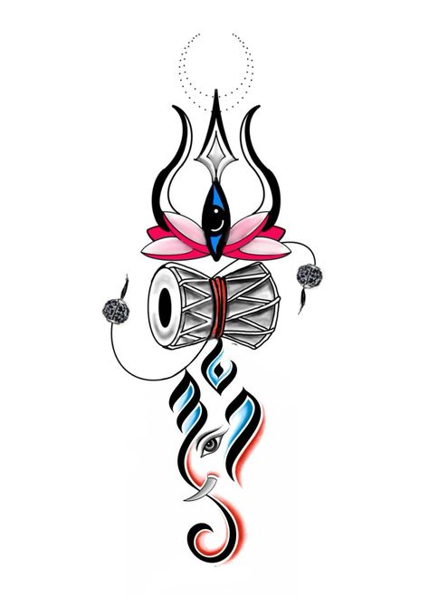 Trishakti Tattoo, God Shiva Tattoo Design, Shiv Trishul Tattoo, Shiva Tattoo Ideas, Mahadev Tattoos, Om Trishul Tattoo, Shiva God, Simple Compass, Hindu Tattoos