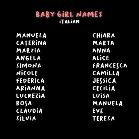 Baby Unique Names, Italian Female Names, Italian Names Girl, Italian Baby Girl Names, Italian Last Names, Fem Names, Mean Nicknames, Last Names For Characters, Italian Girl Names