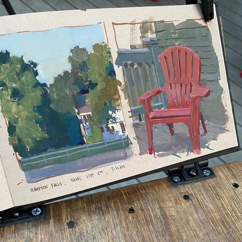 How To Draw Furniture, Gouche Painting Landscapes, Observational Sketchbook, Gouache Impressionism, Guache Landscape, Gouache Sketchbook, Gouache Portrait, Gouache Landscape, Painting Sketchbook