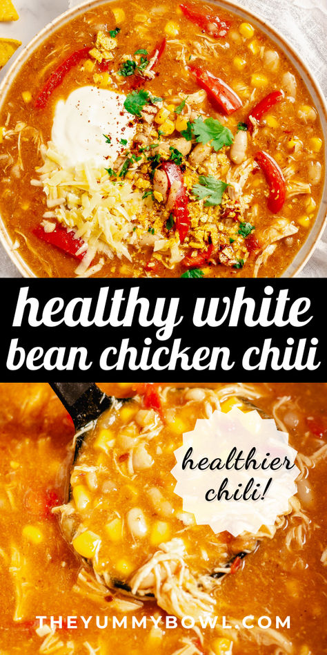 White Bean Chicken Chili has everything comfort food should have - tender chicken pieces, flavorful and aromatic spices, beans, veggies, and cheese. Crockpot Chicken Sausage, Gluten Free White Bean Chicken Chili, White Bean Chicken Chili Healthy, White Bean Chicken Chili Instapot, White Bean Chicken Chili Dutch Oven, Bush’s White Bean Chicken Chili, Quick Chili, White Bean Chicken Chili, Healthy Chili