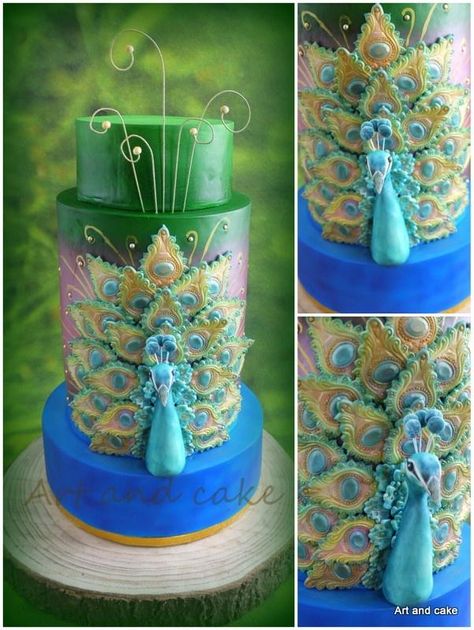 Feather Tutorial, Feather Cake, Gay Wedding Cakes, Peacock Wedding Cake, Peacock Cake, Peacock Party, Peacock Wedding Theme, Peacock Wedding, Painted Cakes