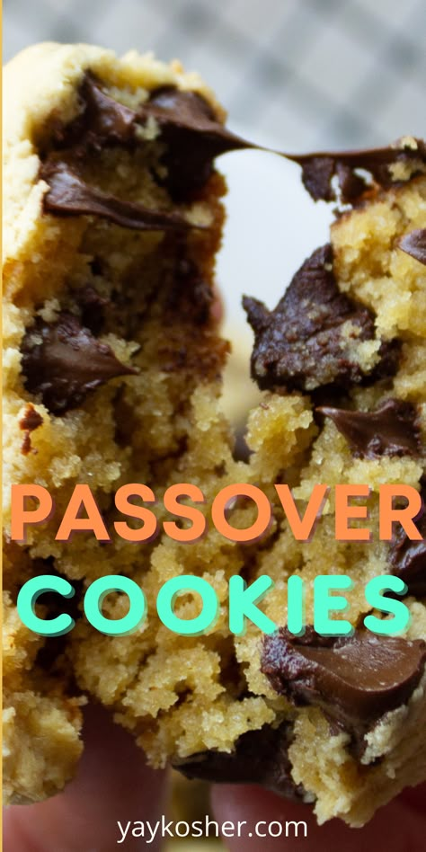 passover gluten free chocolate chip cookie Passover Almond Cookies, Passover Chocolate Chip Cookies, Gluten Free Passover Recipes, Desserts For Passover, Passover Cookies Recipes, Unleavened Cookies, Passover Desserts Easy, Easy Passover Recipes, Choclate Chip Cookie Recipe