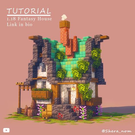 Minecraft Fantasy house easy Tutorial, link in bio :)) Minecraft Steampunk House Ideas, Fantasy House Interior, Minecraft Fantasy House, Minecraft Barn, Minecraft Building Ideas, Minecraft Steampunk, House Interior Ideas, House Tutorial, Bangunan Minecraft