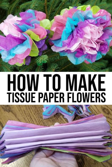 Tissue Paper Flowers Easy, Make Tissue Paper Flowers, Paper Flowers For Kids, Tissue Paper Flowers Diy, Tissue Paper Crafts, Tissue Flowers, Easy Paper Flowers, Paper Flower Crafts, How To Make Paper Flowers