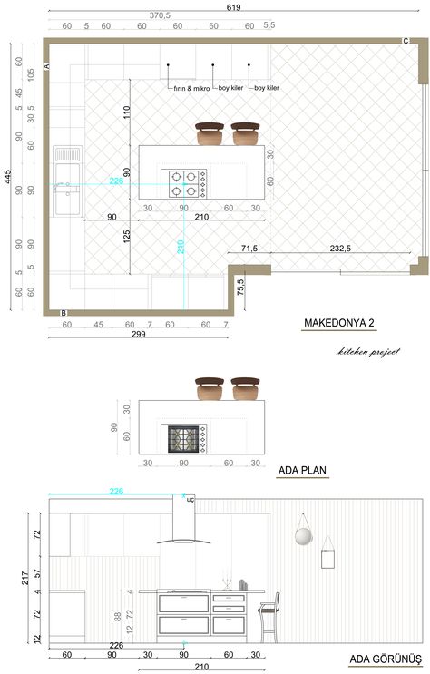 Kitchen Island Dimensions Layout, Kitchen Elevation With Dimensions, Kitchen Plan And Elevation, Kitchen Plans Layout, Kitchen Elevation, Kitchen Island Dimensions, Plan Elevation, Kitchen Island Plans, Kitchen Layout Plans