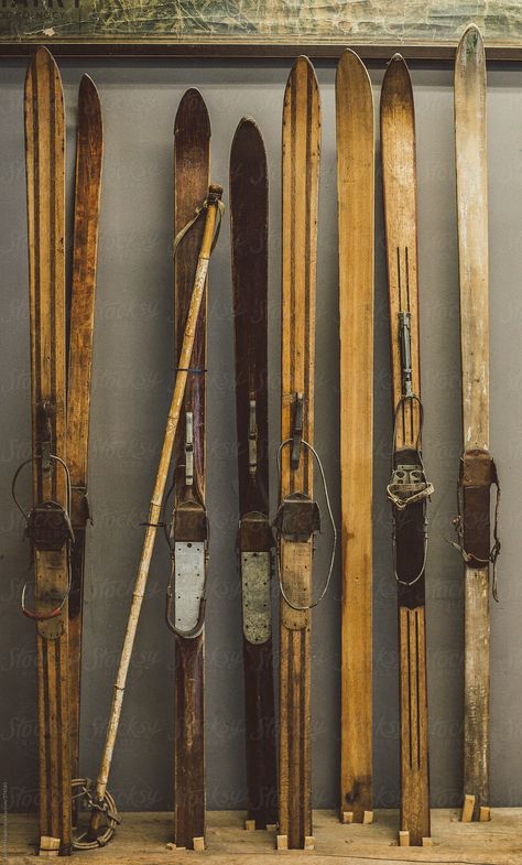 Old Skis Download this high-resolution stock photo by Javier Márquez from Stocksy United. Telemark Skiing, Skiing Vintage, Ski Photos, Ski House Decor, Ski Design, Vintage Skis, Skiing Art, Old Skis, Ski Pictures