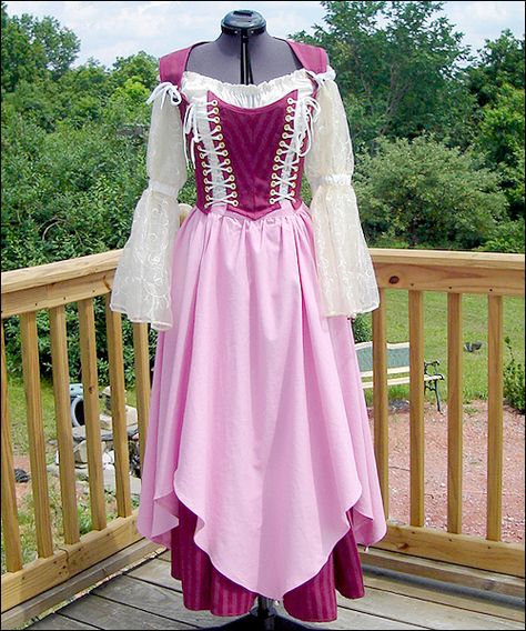 Wench Dress, Maiden Costume, Ren Faire Costume, Fair Outfits, Green And Gray, Custom Made Clothing, Tapestry Fabric, Rosy Pink, Medieval Dress