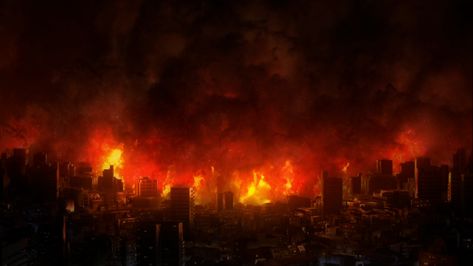 Fuyuki Fire【Fate/Stay Night】 Burning City Background, City On Fire, Scenic Backgrounds, Gacha Background, Burning City, Tokyo City, City Sky, Rpg Map, City Background