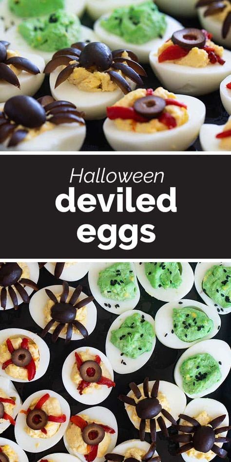 A must make Halloween appetizer, these Halloween Deviled Eggs are perfect for any party or pot luck. Spooky, yet delicious, these eggs will be the hit of the night! Deviled Halloween Eggs, Deviled Eggs For Halloween, Halloween Deviled Eggs Eyeballs, Spooky Deviled Eggs, Halloween Eggs, Halloween Deviled Eggs, Halloween Appetizer, Holiday Entertaining Food, Spooky Snacks