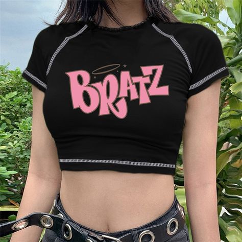 Female T shirt y2k Vintage T shirt Street goth T shirt Harajuku black Women Short Sleeve Tee Tops BRATZ Print roupas femininas|T-Shirts| - AliExpress Vintage Bratz, Street Goth, Y2k Crop Top, Vintage Goth, Teenage Fashion, Vintage T Shirts, Looks Black, Cropped Tops, 90s Grunge